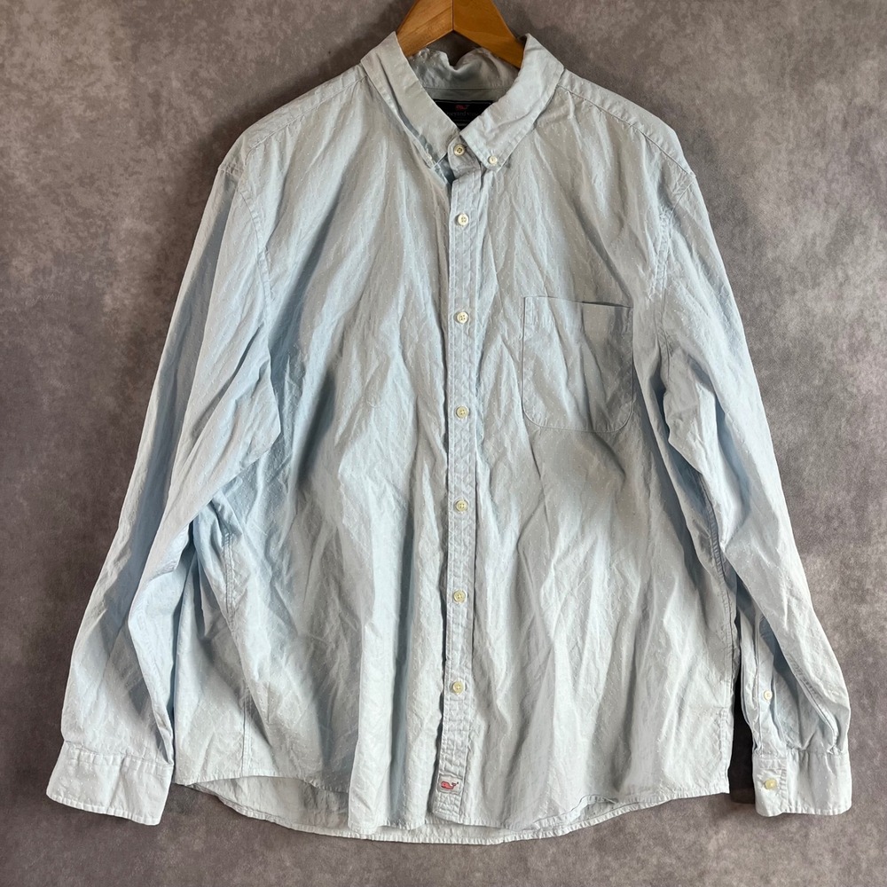 Vineyard Vines Murray Shirt Mens XXL Light Blue Slim Fit Micro Dot Button Down